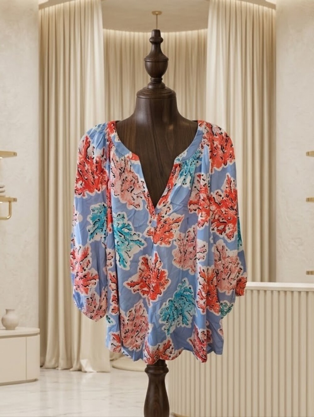 Crown & Ivy 3X Periwinkle & Coral Blouse